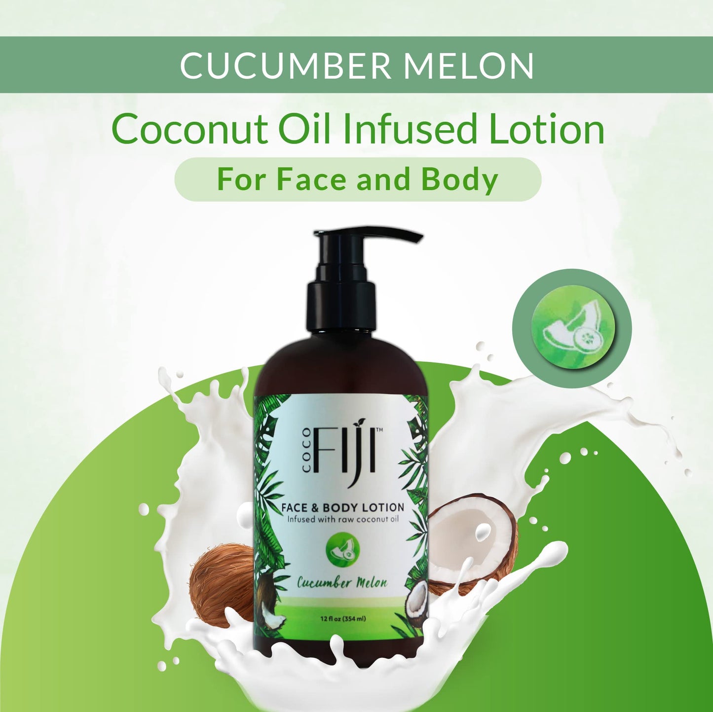 Coco Fiji Face & Body Lotion Infused With Coconut Oil | Lotion for Dry Skin | Moisturizer Face Cream & Massage Lotion for Women & Men | Cucumber Melon Beauty & Personal Care Organic Fiji