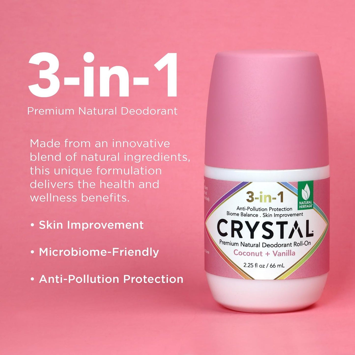 Crystal 3-in-1 BioHealth Deodorant, Coconut & Vanilla, Natural Odor Protection with Aloe & Hyaluronic Acid, Microbiome-Friendly, Moisturizing Beauty and Personal Care Crystal Essence