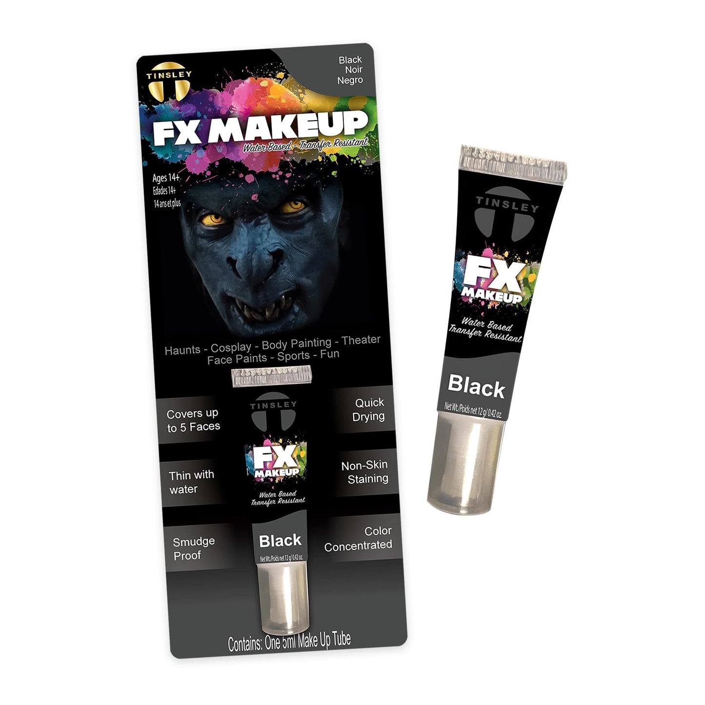 Tinsley Transfers FX Makeup - Face and Body Paint - Water-Based Cream - 7g / 0.24 oz Tube (Black), 1.0 Count Beauty & Personal Care Tinsley Transfers
