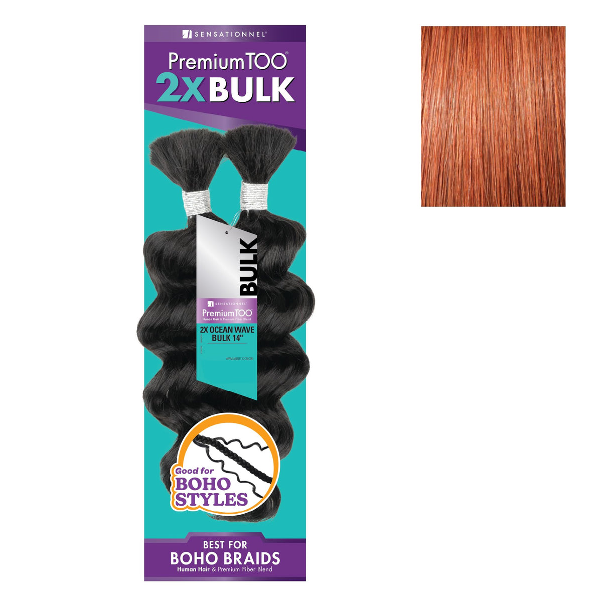 Sensationnel PremiumToo Bulk Weaving-2X Ocean Wave,1pk 14in, 350 COPPERRED