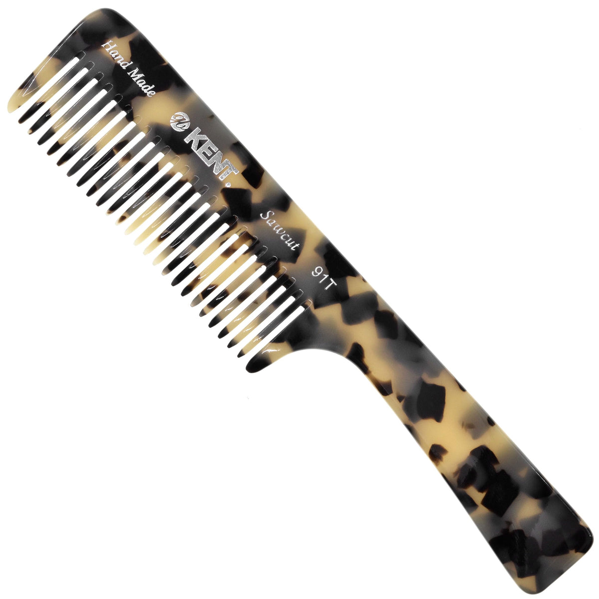 Kent 91T TW Detangler Comb for Women, Wide Tooth Hair Comb for Curly and Wavy Hair - for use in Dry or Wet Hair, Large Handle Shower Comb for