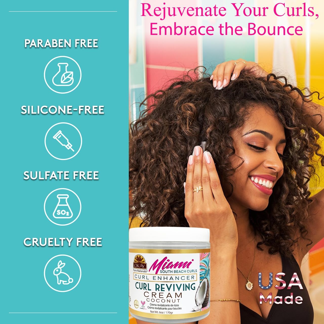 OKAY Miami South Beach Curls Curl Revival Cream 6 oz - Curl Enhancing Styling Cream for Curly, Coily & Wavy Hair, Frizz Control Moisturizing Curl Beauty & Personal Care OKAY