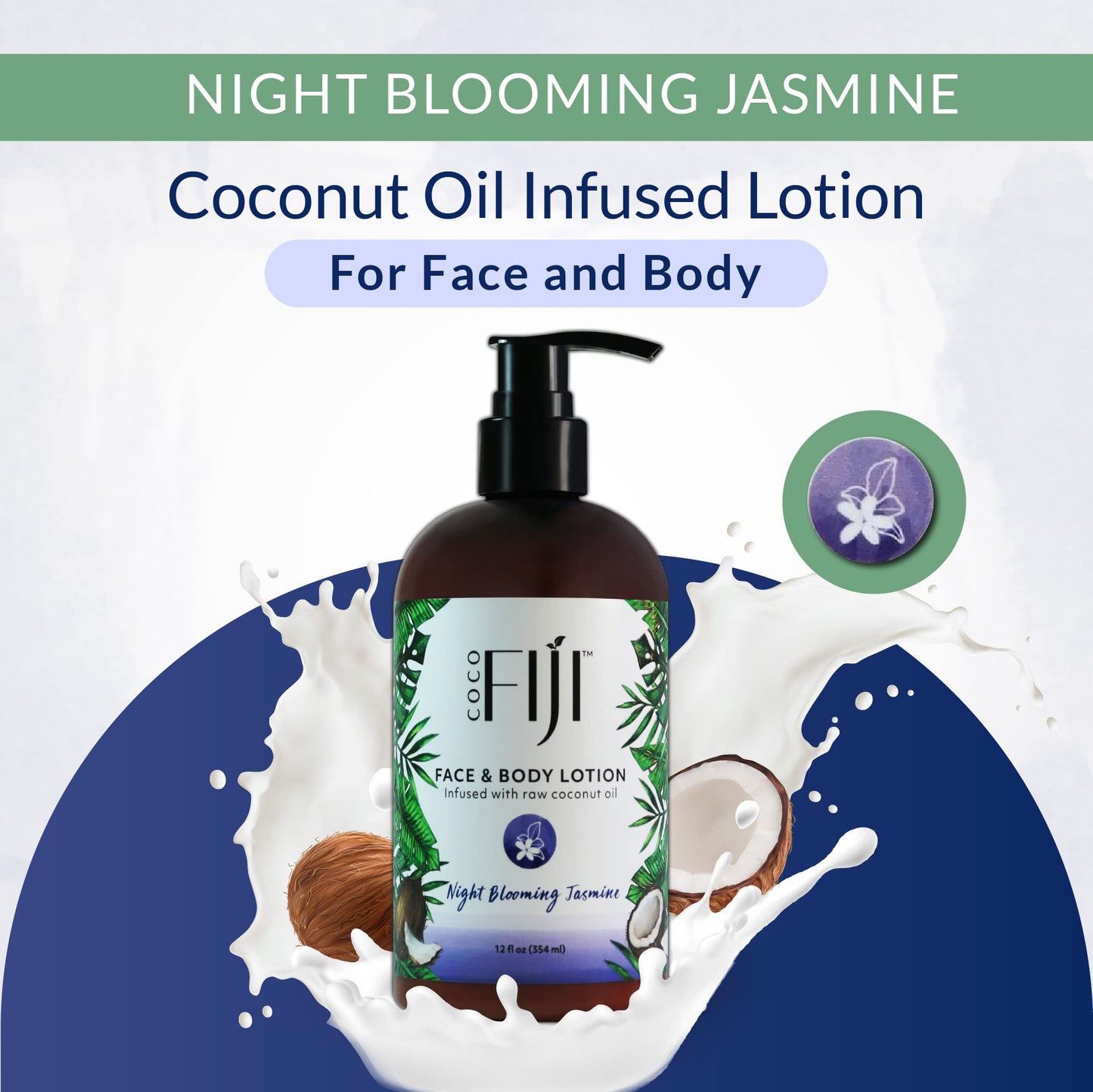 Coco Fiji Face & Body Lotion Infused With Coconut Oil | Lotion for Dry Skin | Moisturizer Face Cream & Massage Lotion for Women & Men | Night Blooming Beauty & Personal Care Organic Fiji