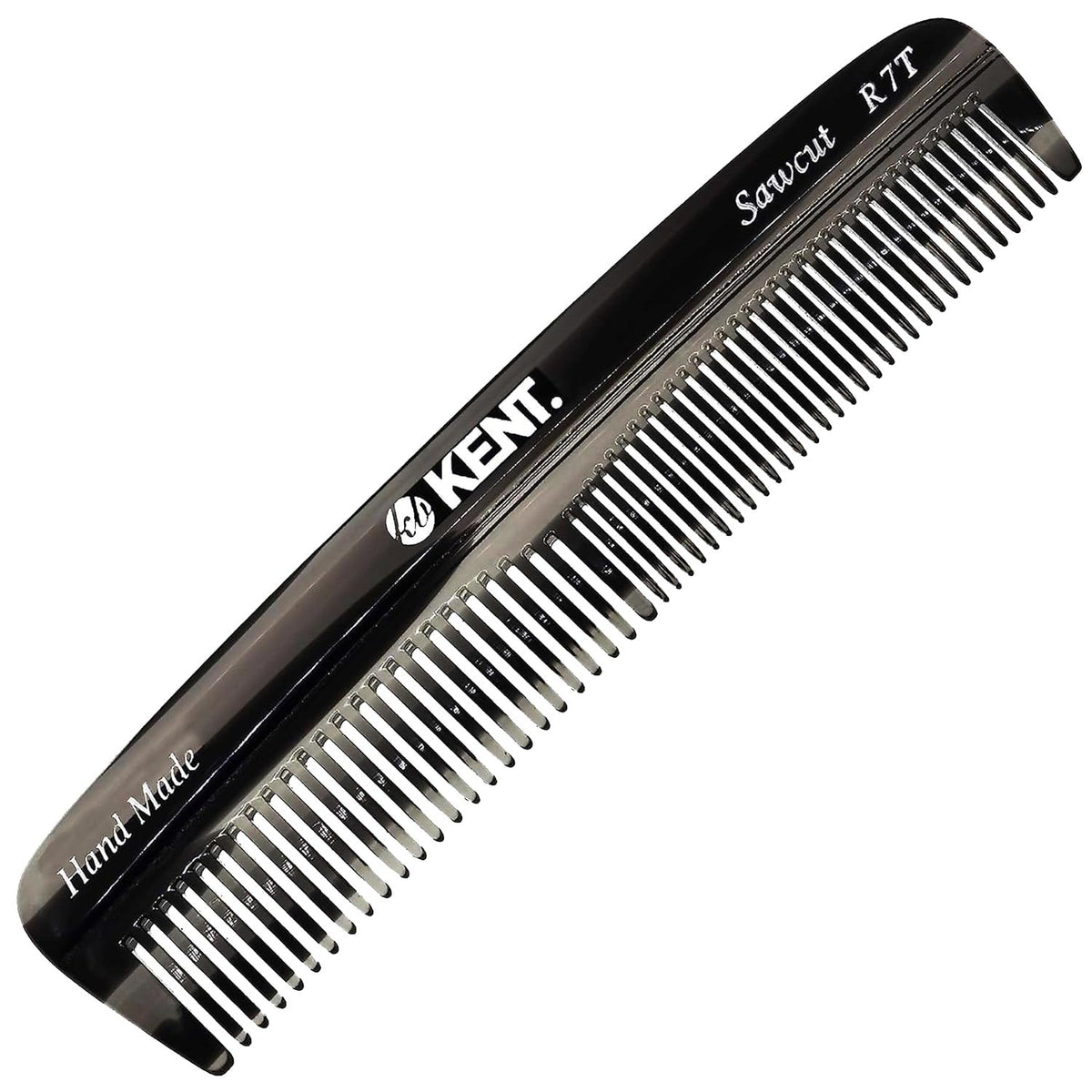 Kent R7T Black Graphite Fine and Wide Tooth Hair Comb, Handmade Pocket Comb for Men, Best Beard and Mustache Comb for Everyday Grooming and Styling,