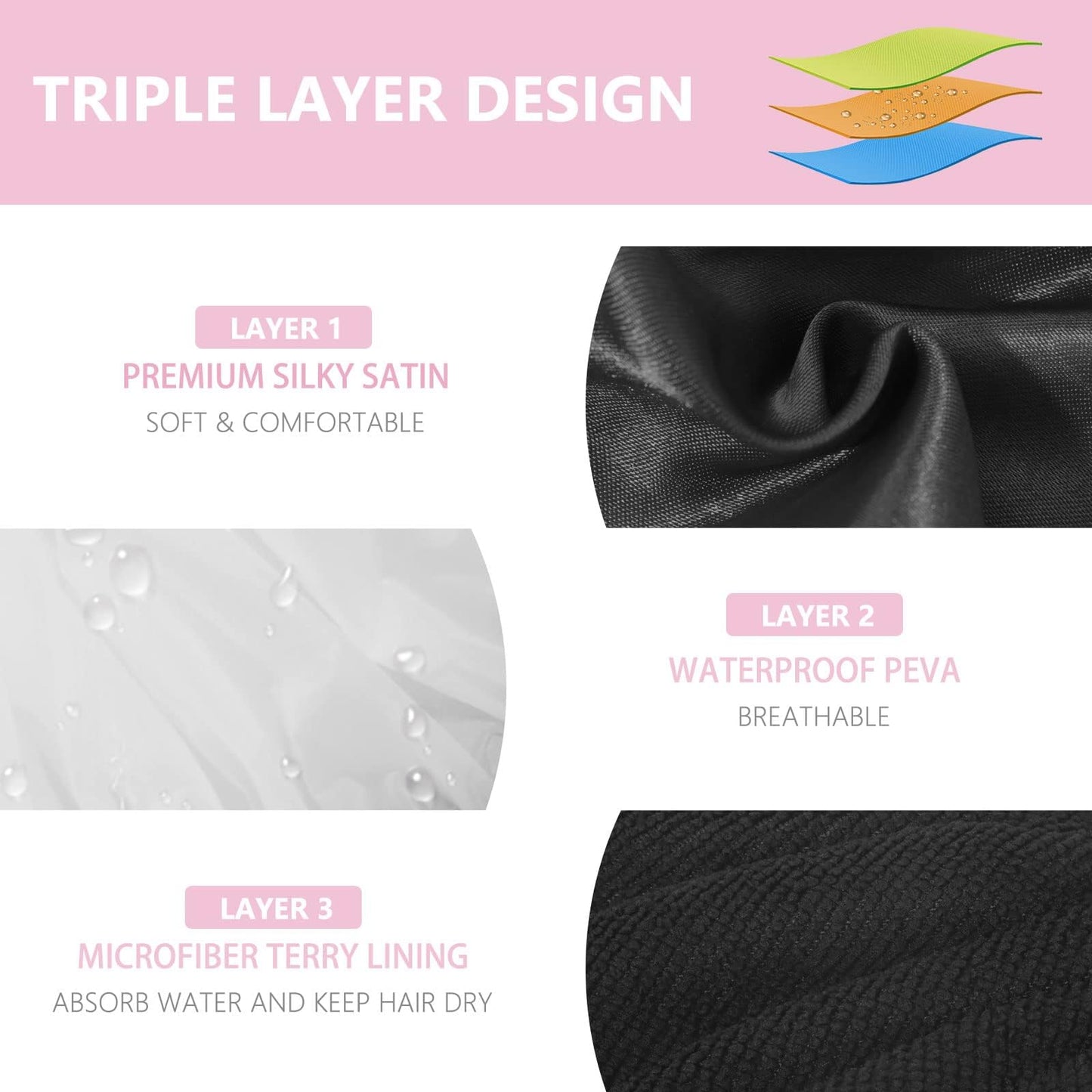 Aquior Shower Cap,Terry Lined Shower Cap for Women Reusable, Triple Layer Waterproof Bath Cap, Extra Large for Women Long Hair(Black) Beauty & Personal Care Aquior