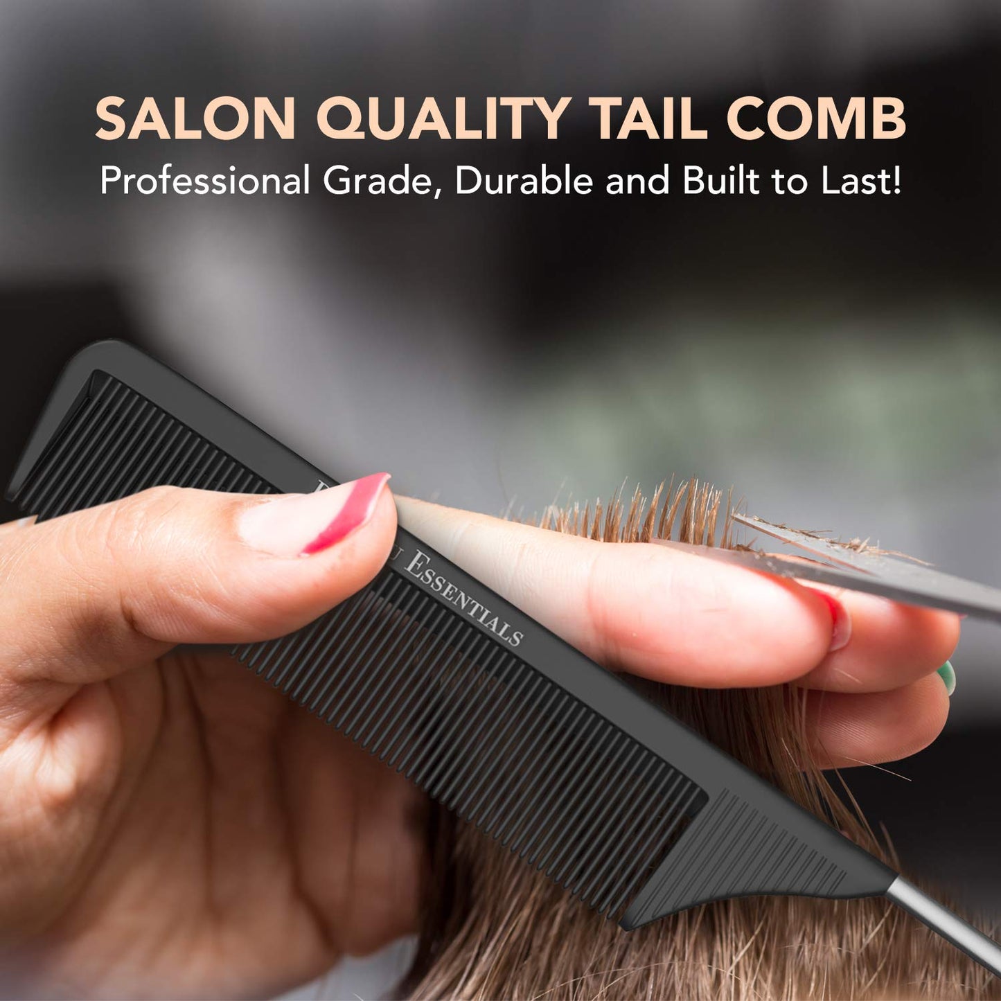 Bardeau Essentials Professional 8.8 Inch Tail Comb (5 Pack) - Black Carbon Fiber and Stainless Steel Pintail - Anti Static and Heat Resistant Teasing Beauty and Personal Care Bardeau Essentials