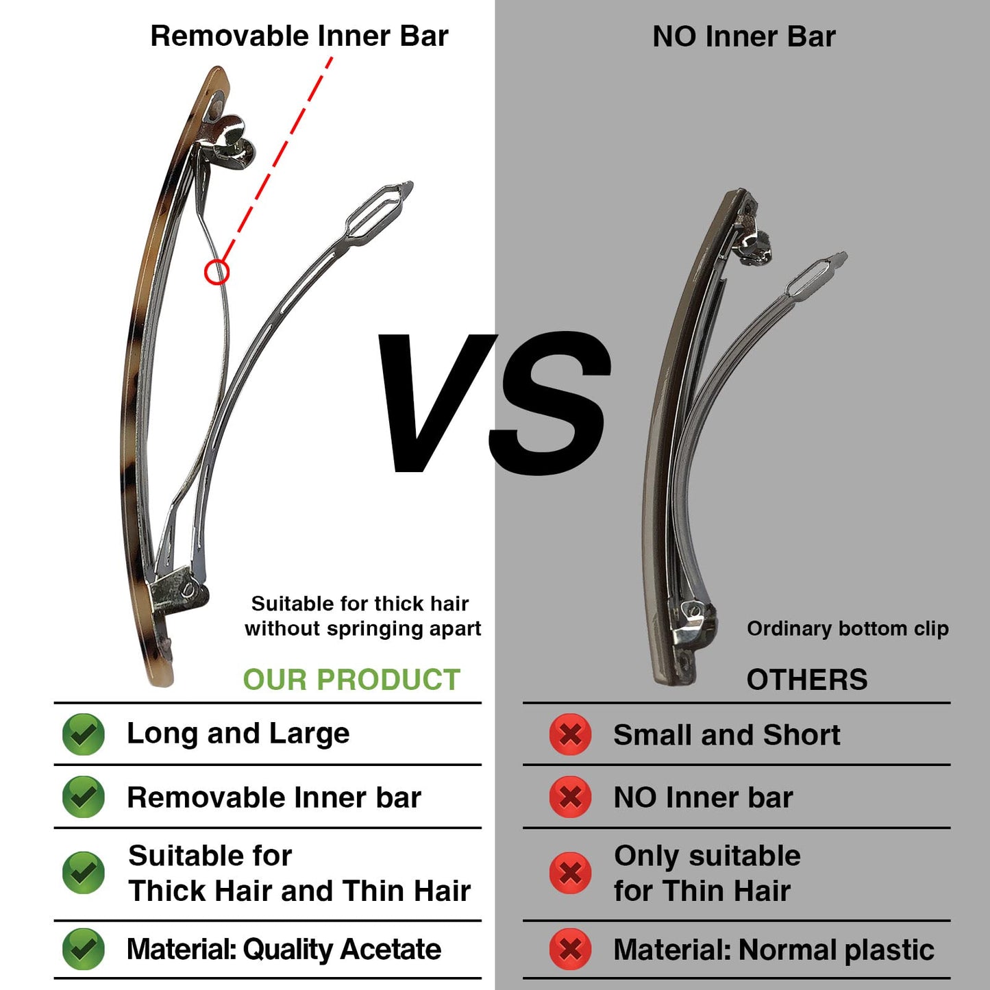 HYFEEL Long French Barrettes for Women Simple Classic Acrylic Resin Hair Clips Tortoise Shell Skinny Large 4 inch No-slip Grip Automatic Clasp Clamp Beauty & Personal Care HYFEEL