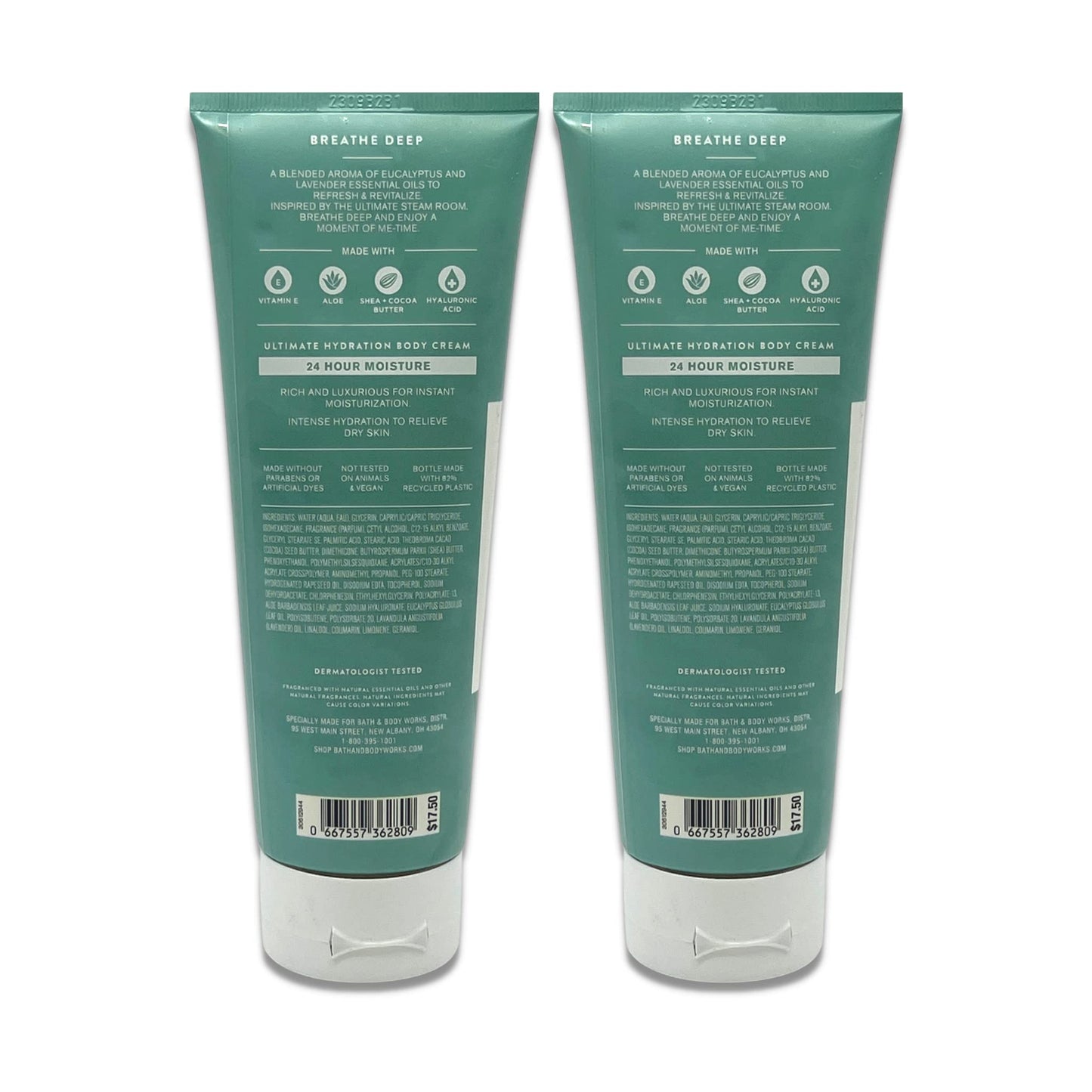 Bath & Body Works - Aromatherapy - Breathe Deep Eucalyptus & Lavender - Ultimate Hydration Body Cream - Pack of 2-8oz Beauty & Personal Care Bath & Body Works