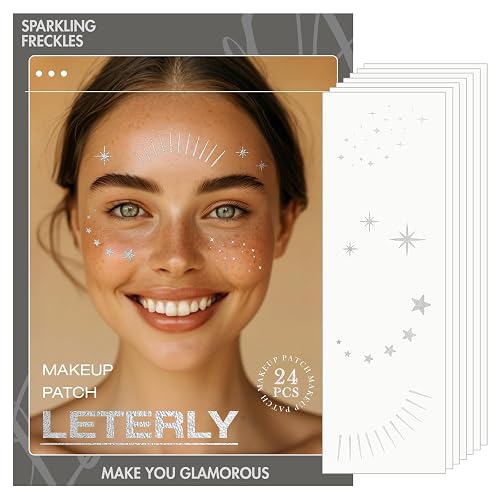 Leterly 24 Pcs Glitter Freckles Face Tattoo,Silver Face Glitter Makeup Patches Cute Sparkle Freckles Patches Waterproof Makeup Speckles for Face Beauty & Personal Care Leterly
