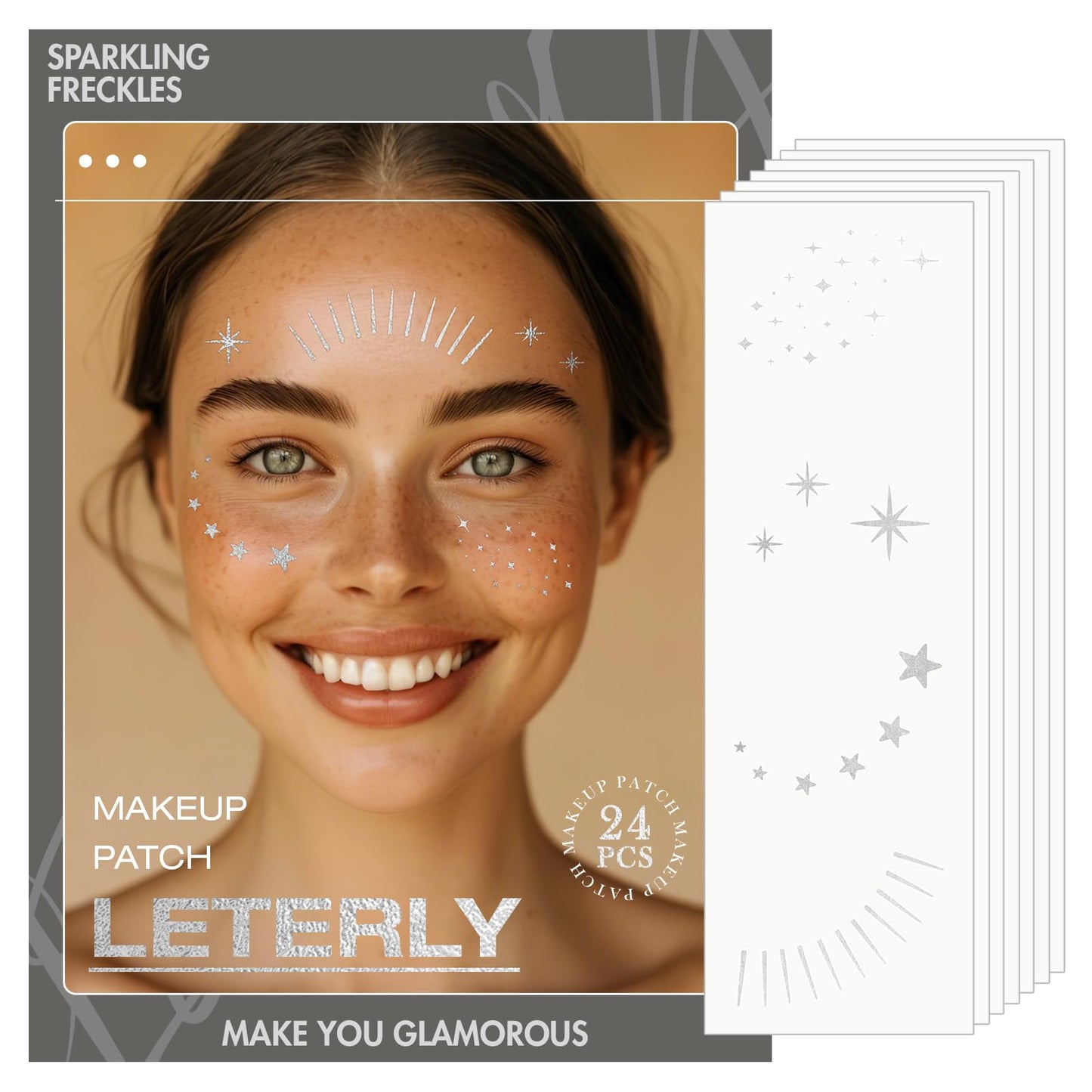 Leterly 24 Pcs Glitter Freckles Face Tattoo,Silver Face Glitter Makeup Patches Cute Sparkle Freckles Patches Waterproof Makeup Speckles for Face Beauty & Personal Care Leterly