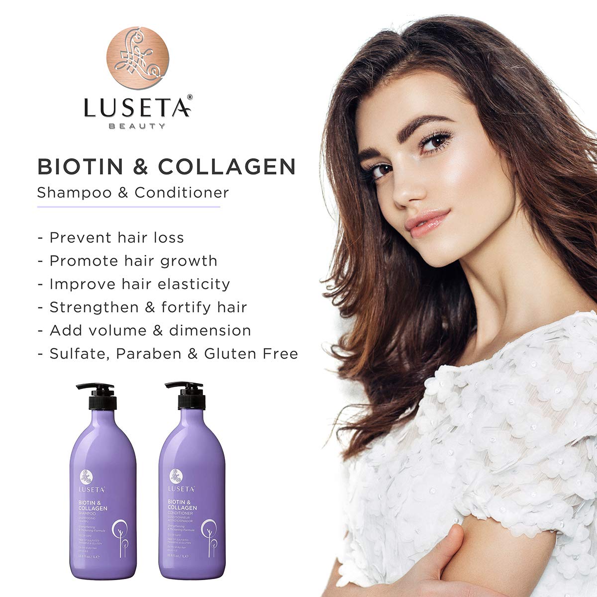 Biotin & Collagen Shampoo Conditioner Set,Thicking Shampoo for Hair Loss & Fast Hair Growth, Sulfate & Paraben Free, Keratin & Color Safe, 2x33.08oz Beauty & Personal Care L LUSETA