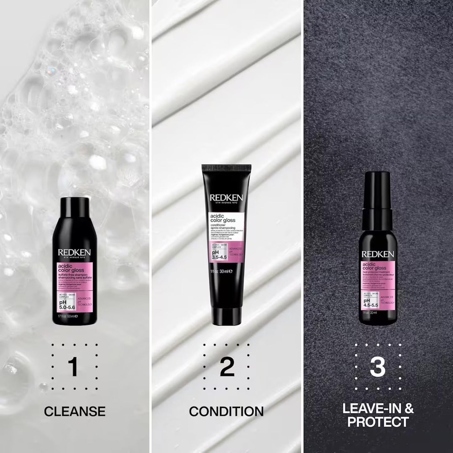 Redken Acidic Color Gloss Shine Mini Kit - Sulfate-Free Shampoo, Conditioner & Heat Protect Leave In Treatment for Hair Shine & Vibrant Color, Travel Beauty & Personal Care Redken