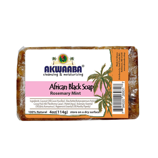 AKWAABA African Black Soap with Rosemary Mint | 4 oz | Cleansing Bar for Face & Body Beauty & Personal Care AKWAABA