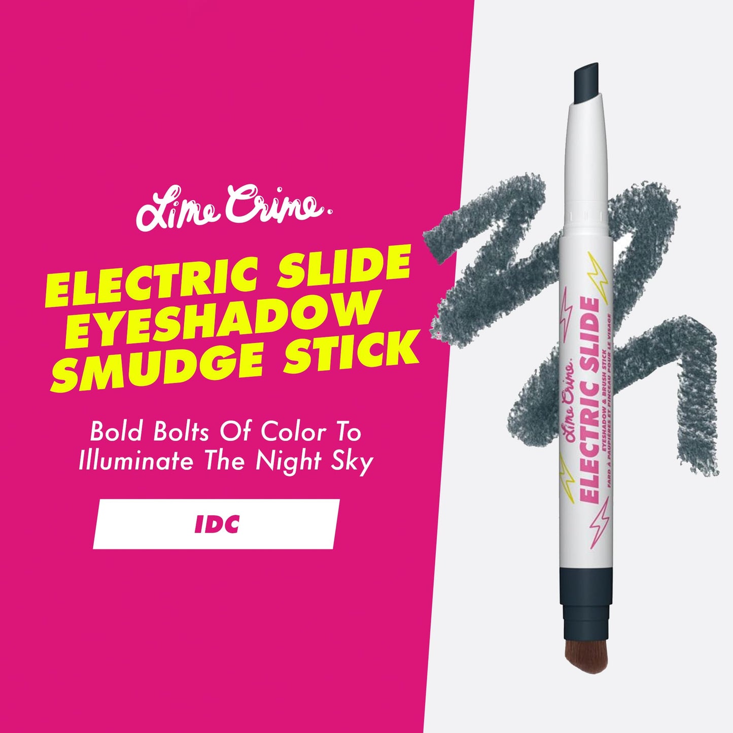 Lime Crime Electric Slide Eyeshadow & Brush Stick, IDC (Matte Black) - Lightweight 2-in-1 Eyeshadow Smudge Stick with Angled Brush for Long Lasting Beauty & Personal Care Lime Crime