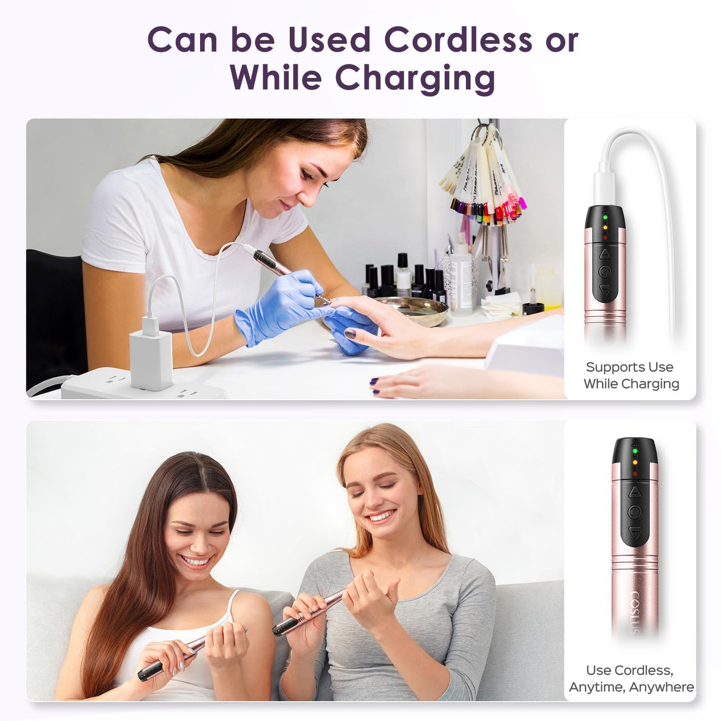 COSLUS C20 Cordless Nail Drill Electric File: Professional for Acrylic Gel Dip Powder Nails, Portable All-in-One Nail Drill Machine Kit for Manicure Beauty and Personal Care COSLUS