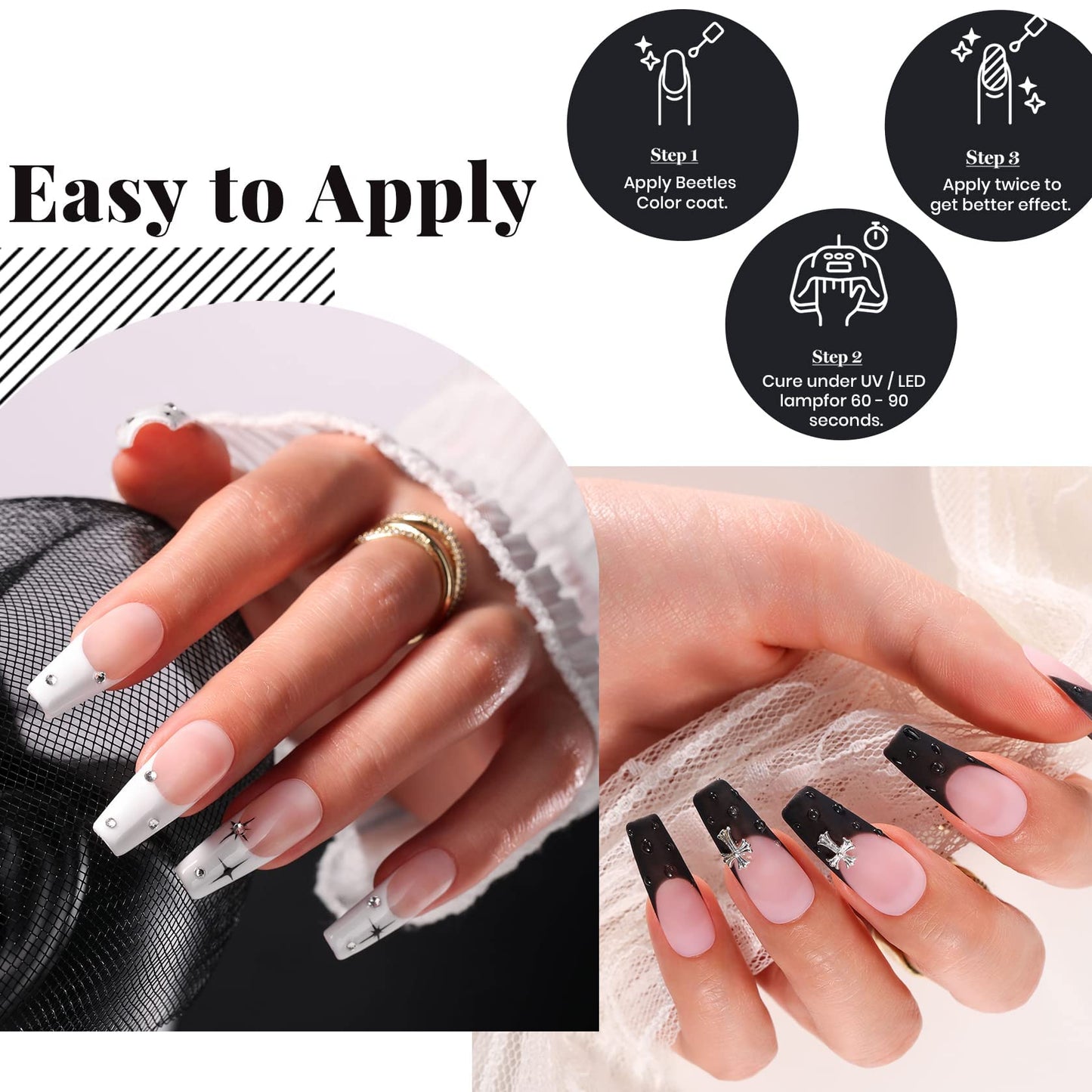 Beetles White Gel Nail Polish Black Gel Polish Kit 2 Pcs 15ml Black And White Polish French Nails Soak Off Led Nails Art Manicure Salon Diy at Home Beauty & Personal Care beetles Gel Polish