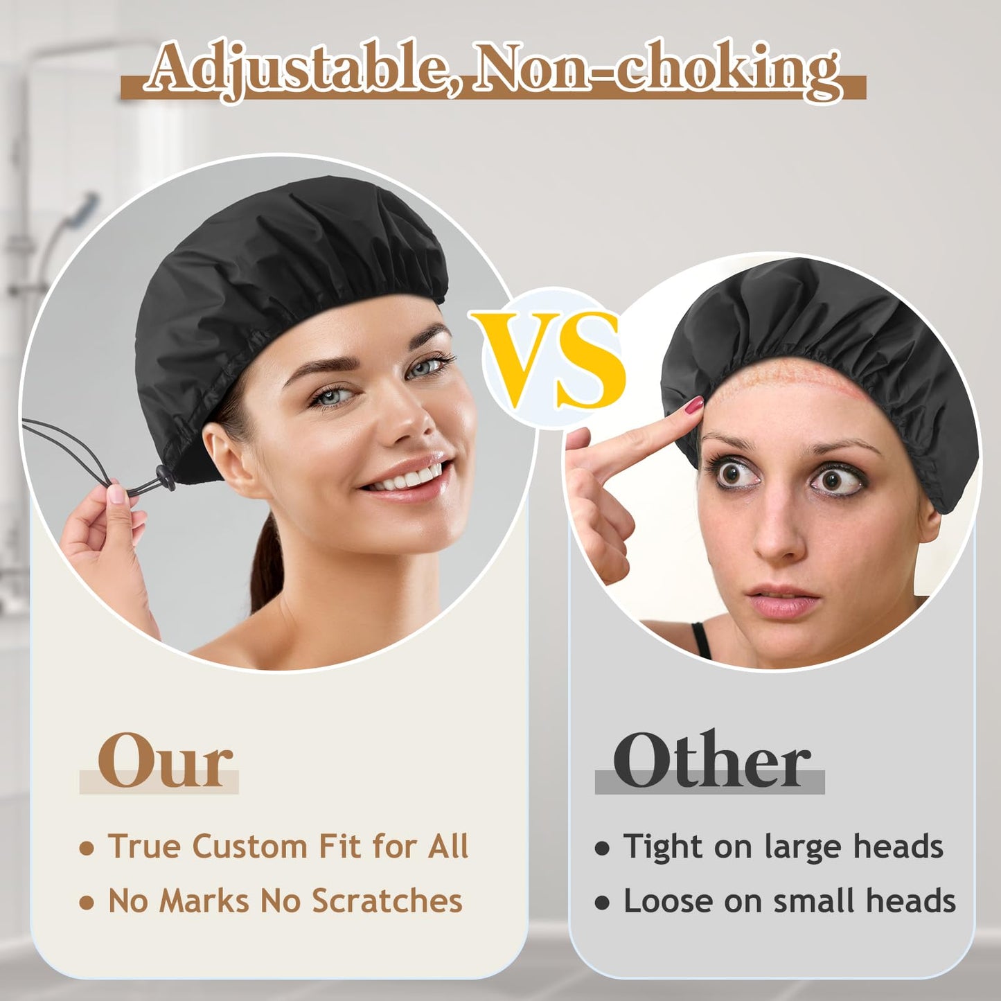 Sheomern 2 Pcs 13.5" Dual Waterproof Adjustable Terry Lined Shower Cap for Women Men, Large Shower Caps Reusable EVA Double Layer Bath Cap for Braids Beauty & Personal Care SHEOMERN