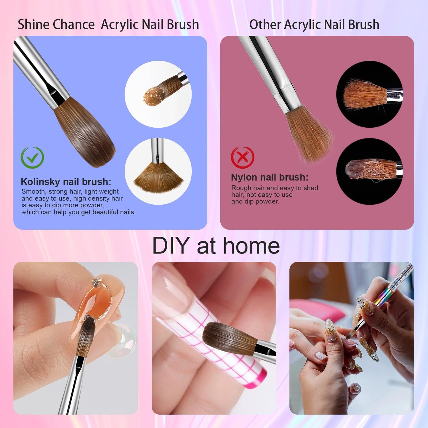 Shine Chance Acrylic Nail Brush Size 10, 100% Real Kolinsky Art Nail Brush for Acrylic Powder Application, Handmade Women Manicure Nail Extension Tool Beauty & Personal Care Shine Chance