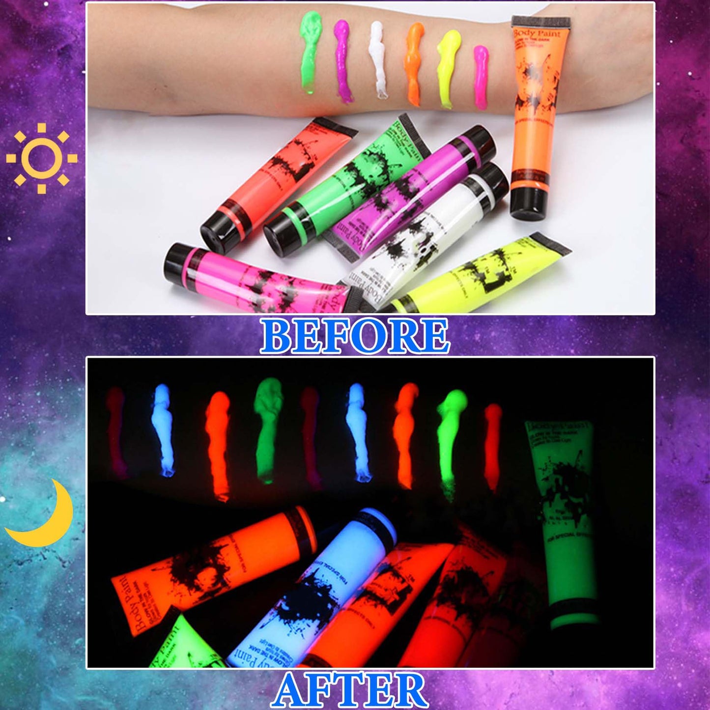 WYBLZPXZ 12 Pcs Glow in Dark Face Body Paint,Black Light Glow Makeup Set Neon Fluorescent,Glow Blacklight Body Face Paint Set Face Painting for Music Beauty & Personal Care WYBLZPXZ