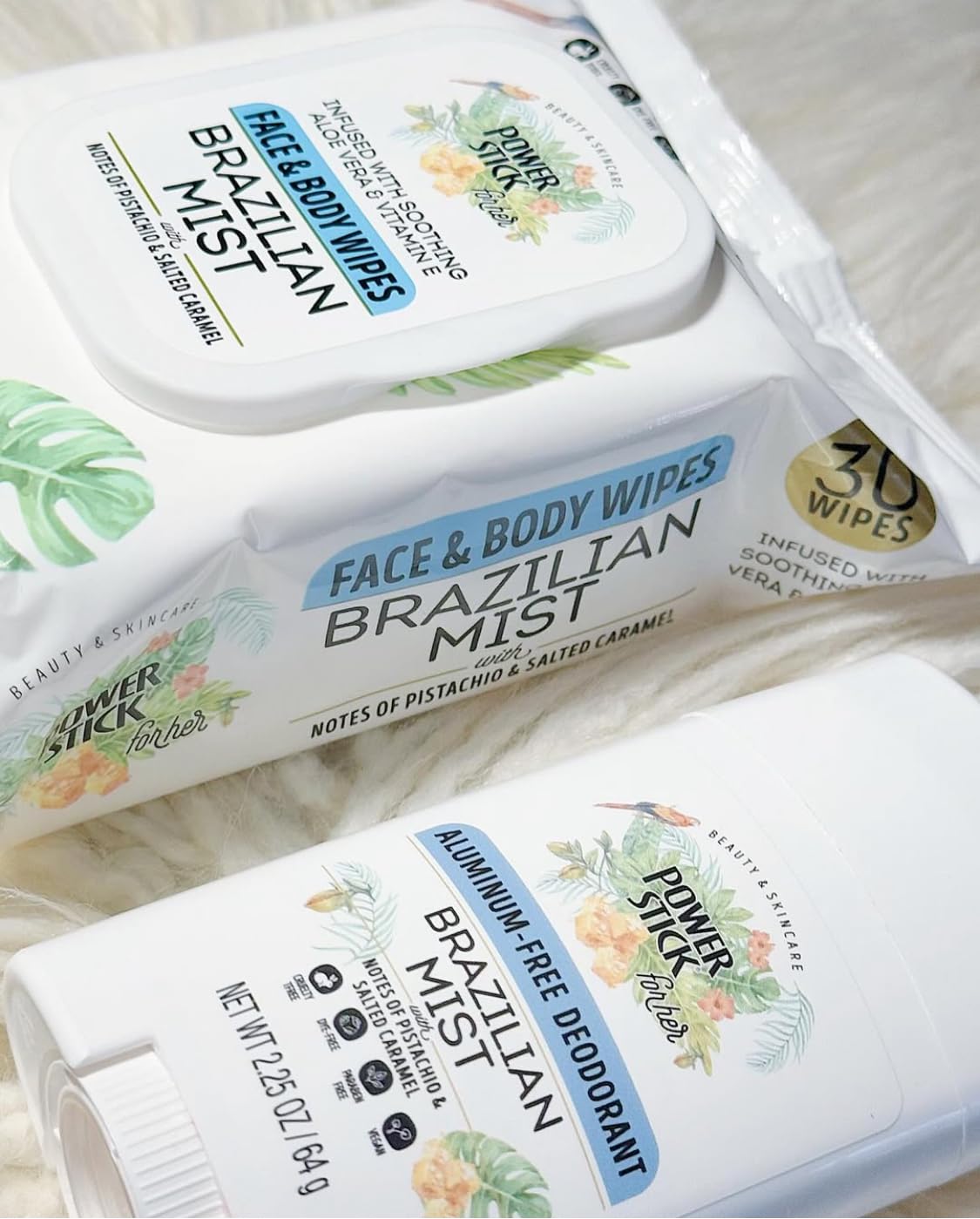 Power Stick Brazilian Mist 5pc Bundle- Body Wash- Leave in Conditioner- Face & Body Wipes- Body Spray-Deodorant Beauty & Personal Care Power Stick