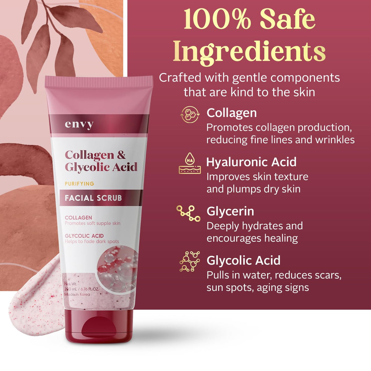 Envy Collagen & Glycolic Acid Face Scrub - Anti-Aging, Softening & Dark Spot Improving Exfoliating Scrub - Dermatologist Tested, Clean Beauty for All Beauty & Personal Care Envy