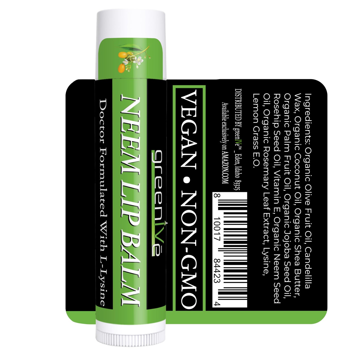 GreenIVe Neem Lip Balm Vegan Lip Moisturizer Neem Seed Oil L-Lysine Handcrafted Natural Lip Care Chap Stick for Dry Lips Cracked Lips Sensitive Lips Beauty and Personal Care GreenIVe