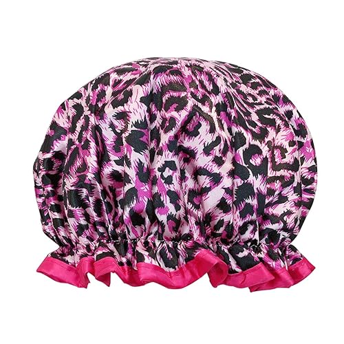 allydrew Reusable Women's Waterproof Shower Caps for Long Hair, Pink Leopard Beauty & Personal Care allydrew