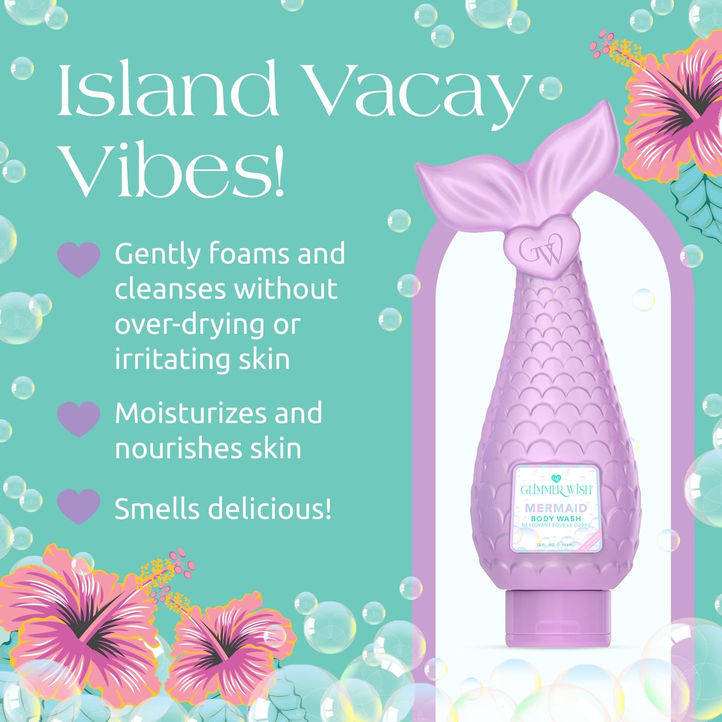 Glimmer Wish Mermaid Kids Body Wash, Gentle Cleanser and Moisturizing Sulfate Free Body Wash, Skin Care for Kids, Tropical Beach Scent, 12 Fl Oz Beauty & Personal Care Glimmer Wish
