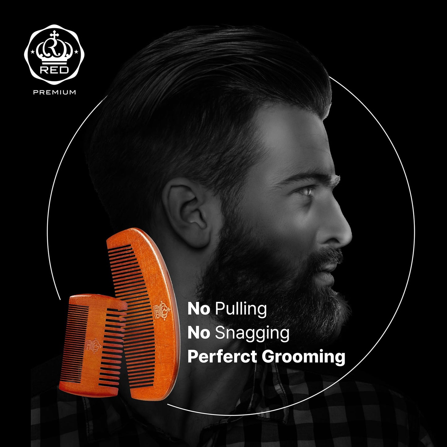 RED by Kiss Premium Wood Men Long Beard Comb, Easy Detangling and Styling, Durable Design for Gentle Beard Hair & Mustache Grooming Essential, No Beauty and Personal Care Red by Kiss