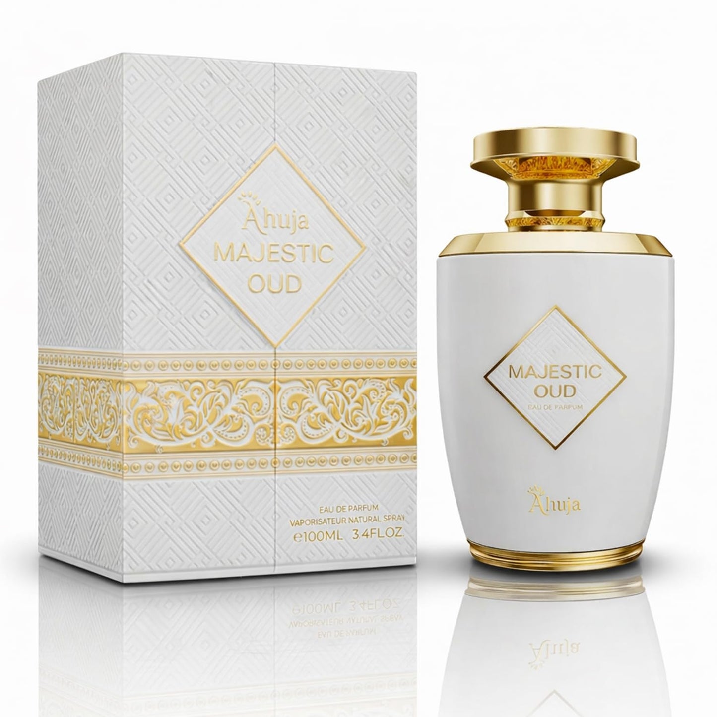 AHUJA Majestic Oud Eau De Parfum 3.4 fl oz - Unisex Perfume for Men & Women, Long Lasting Luxury Fragrance with Oud, Vanilla, Raspberry, Rose, Peony Beauty & Personal Care AHUJA