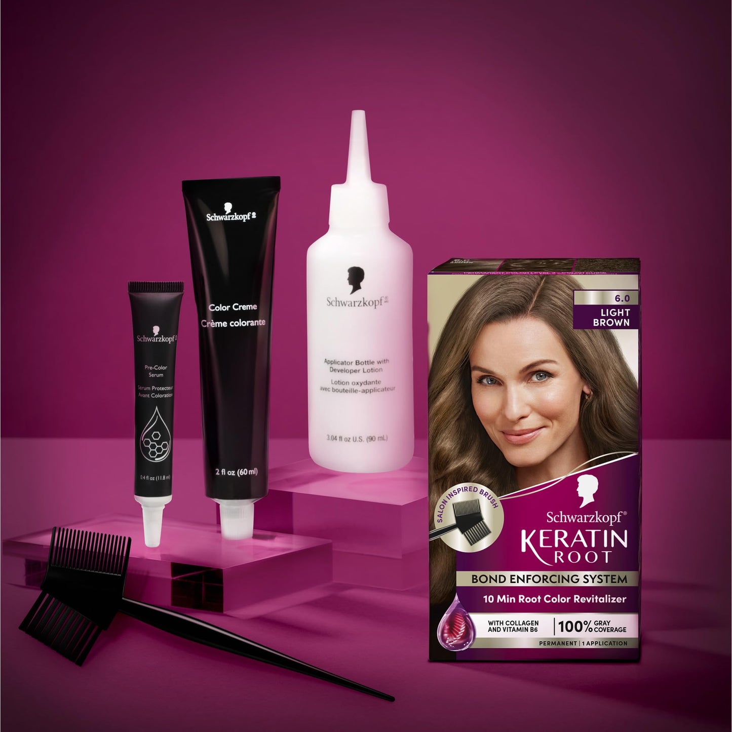 Schwarzkopf Keratin Color Root Permanent Hair Color Kit, Light Brown, 1 Application - Salon Inspired Permanent Hair Dye, for up to 80% Less Breakage Beauty & Personal Care Schwarzkopf