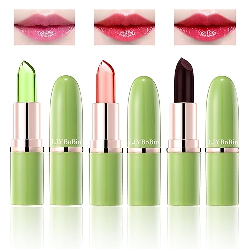 3PCS Aloe Vera Color Changing Lipstick Set,Magic Jelly Lipstick Long Lasting Highly Pigmented Color Change Lip Gloss,Waterproof Lips Moisturizer Beauty & Personal Care LJYBoBin