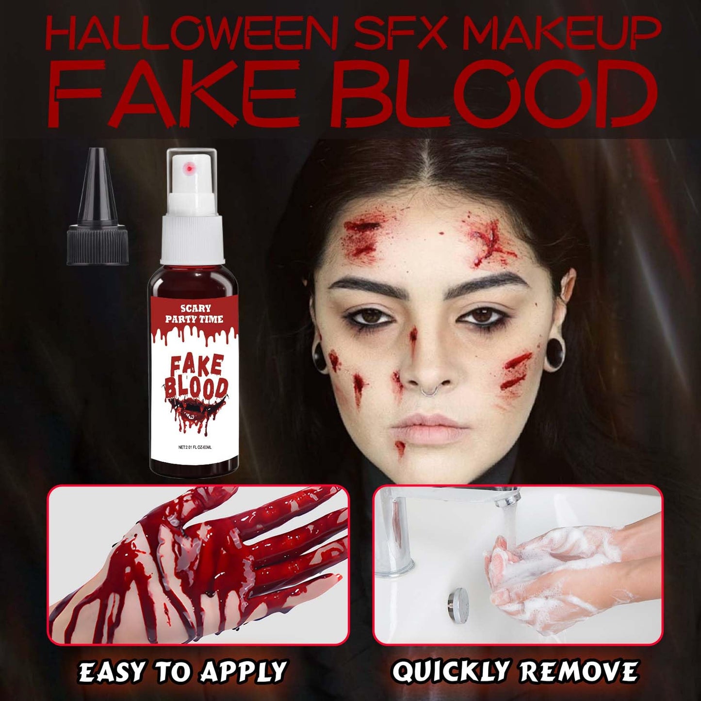 Fake Blood Splatter,2.01FL.OZ Vampire Blood Makeup,Halloween Fake Blood Spray Eye Blood Drops Body Paint?Blood Splatter for Clothes,Halloween Zombie Beauty & Personal Care TUHPIBK