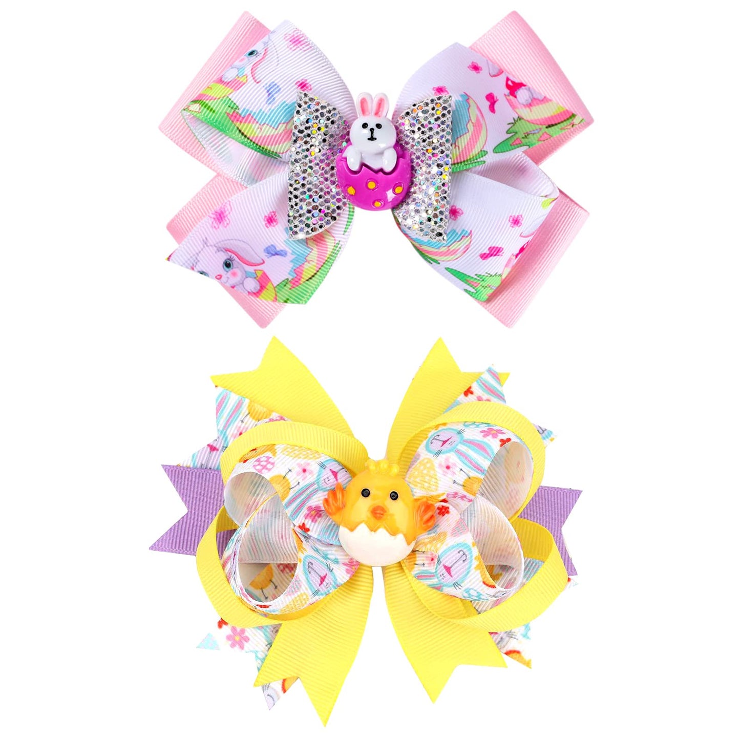 Easter Large Bows Hair Clips Boutique Grosgrain Ribbon Hair Pins Lovely Easter Egg Bunny Pattern Headwear Hair Accessories for Kids Girls Beauty & Personal Care melyde