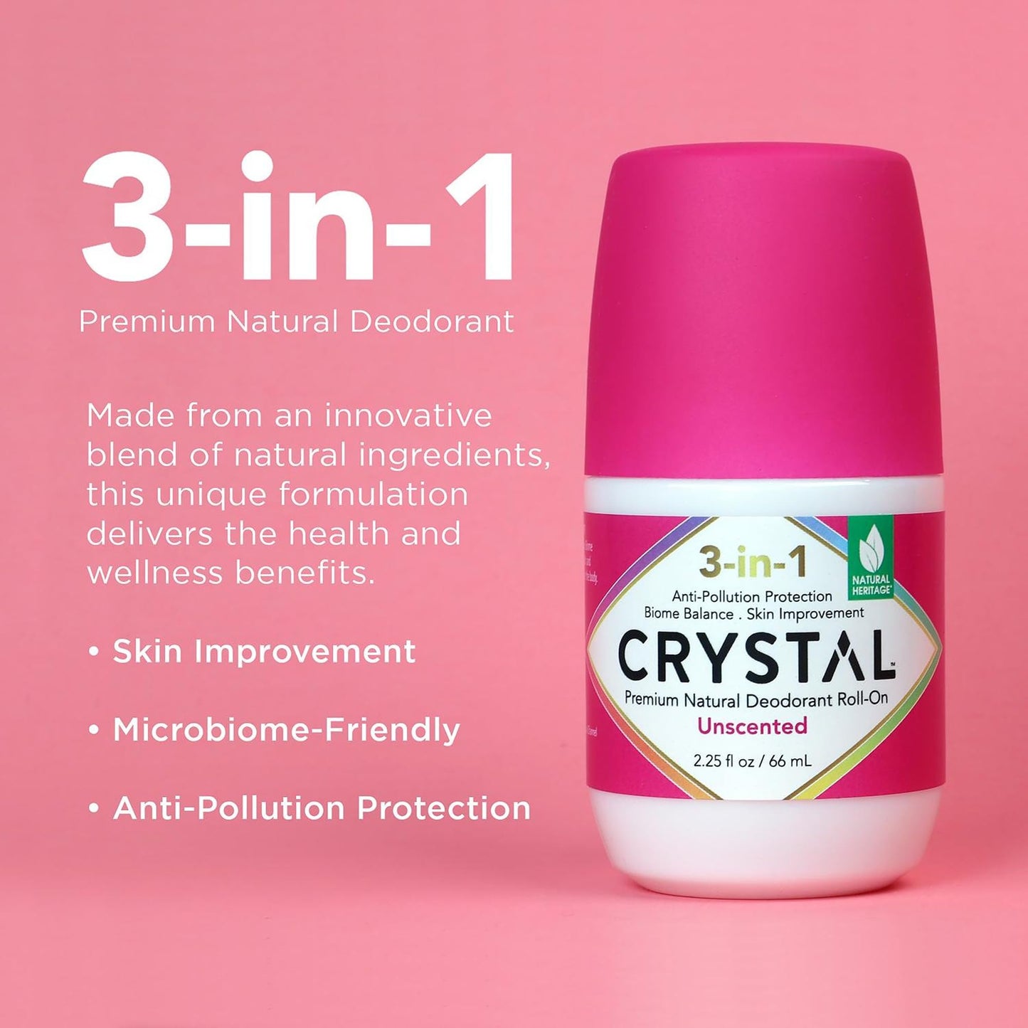 Crystal 3-in-1 BioHealth Deodorant, Unscented, Natural Odor Protection with Aloe & Hyaluronic Acid, Microbiome-Friendly, Moisturizing, Anti-Pollution Beauty and Personal Care Crystal Essence
