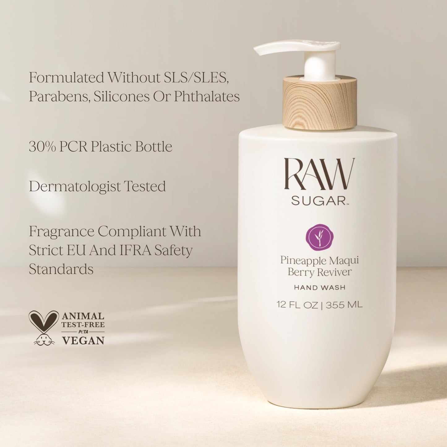 RAW SUGAR Pineapple Maqui Berry Reviver Hand Wash, 12 Fl Oz (Pack of 4) Liquid Hand Soap for Kitchen or Bathroom, Cleanses & Refreshes Hands, Vegan Beauty & Personal Care RAW SUGAR