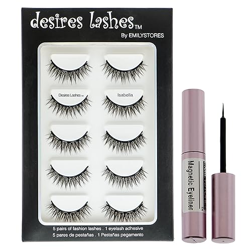 Magnetic Eyelashes Natural Magnet Faux-Lashes Multipack Kit 5Pairs, Isabella Beauty & Personal Care DESIRES LASHES By EMILYSTORES