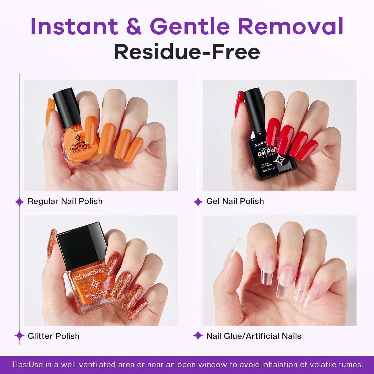 Glamonade Acetone Nail Polish Remover Kit: Soak off Gel Polish Remover Includes Nail Cuticle Oil, Nail Clips Set, Nail File, Cotton Pads, Nail Buffer Beauty and Personal Care Glamonade
