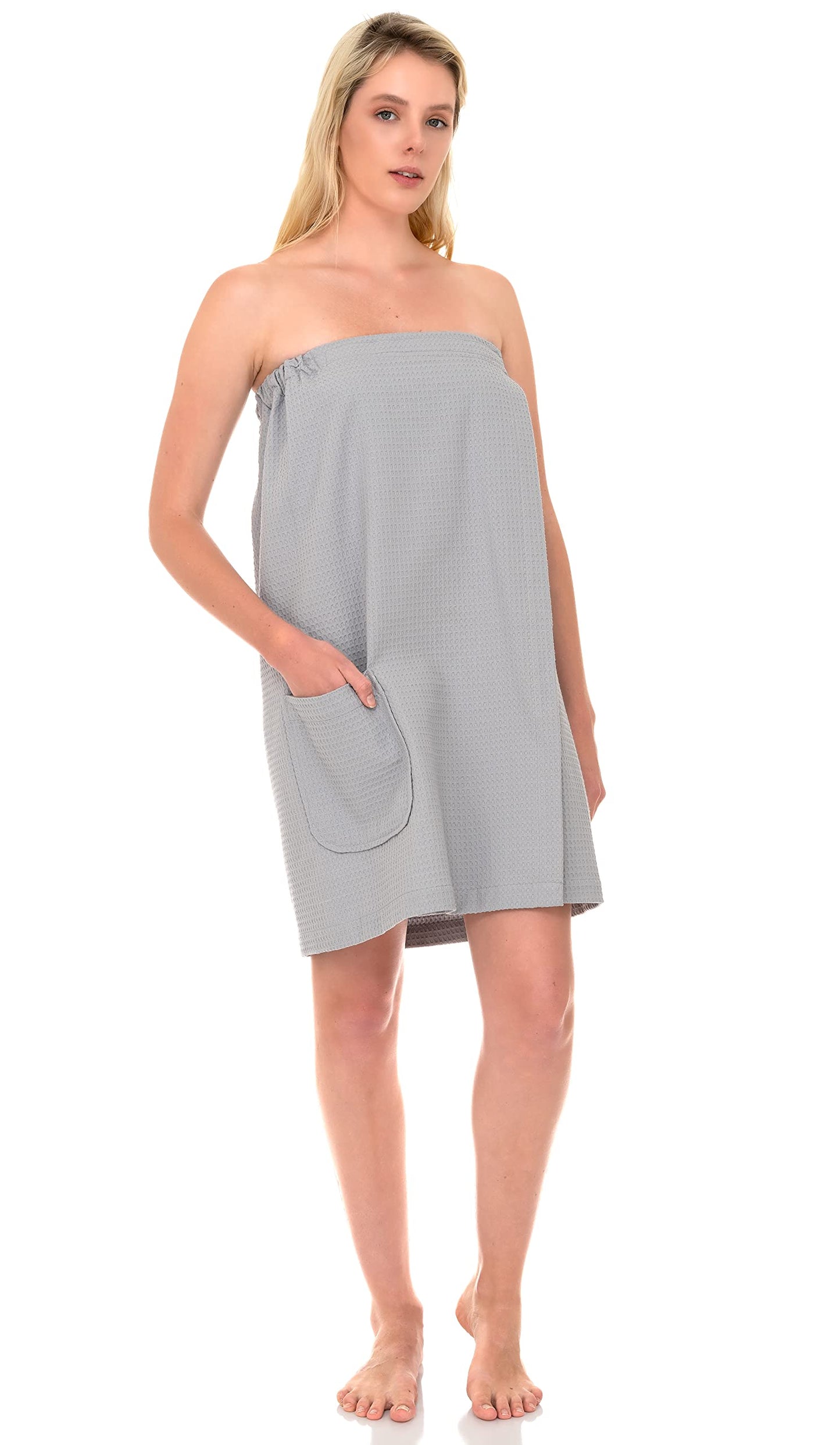 TowelSelections Womens Shower Wrap Adjustable Waffle Bath Wrap Spa Cover-up Medium/Large Harbor Mist Gray Beauty and Personal Care TowelSelections