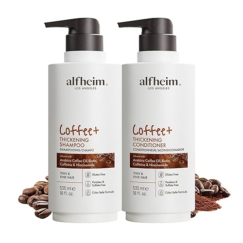 ALFHEIM Coffee+ Thickening Shampoo & Conditioner Set for Fine & Thinning Hair with Caffeine, Biotin & Arabica Coffee Oil - Strengthening, Moisturizing Beauty & Personal Care ALFHEIM