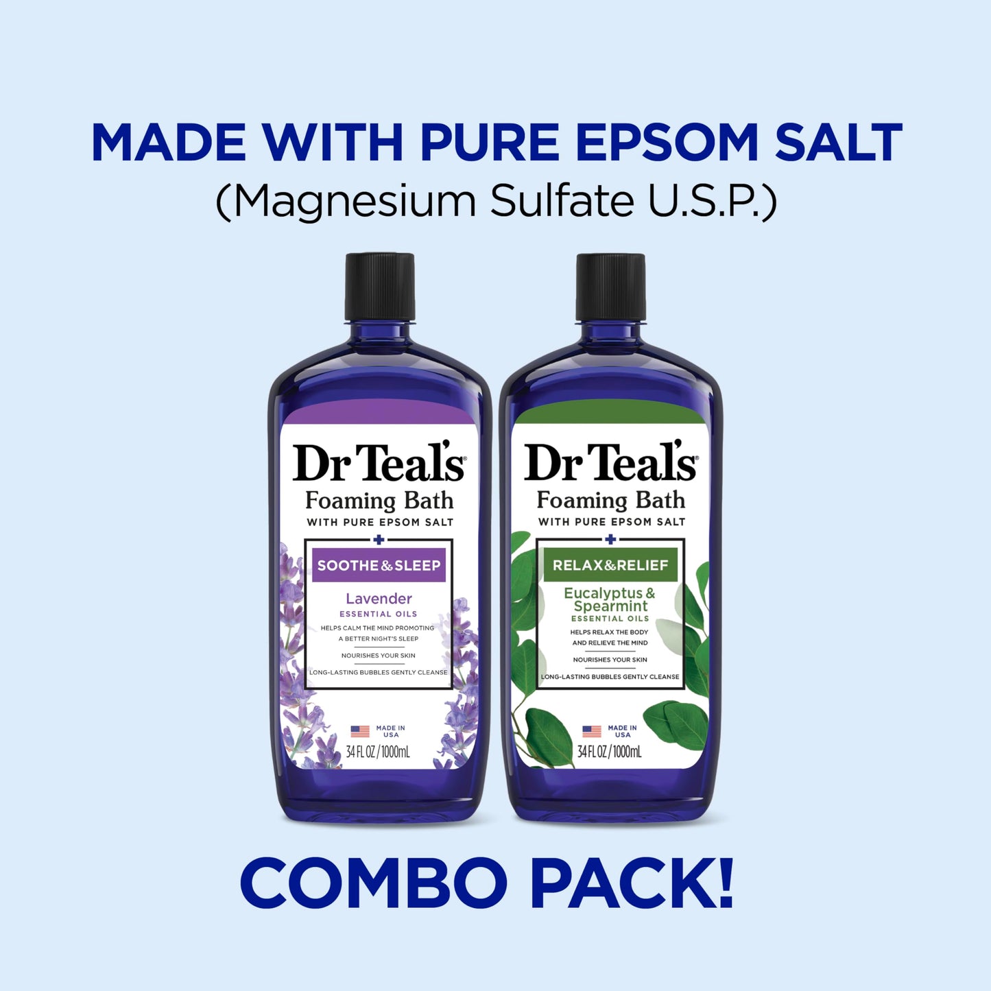 Dr Teal's Foaming Bath with Pure Epsom Salt, Lavender & Eucalyptus, 34 fl oz (Pack of 2) Beauty and Personal Care Dr Teal's