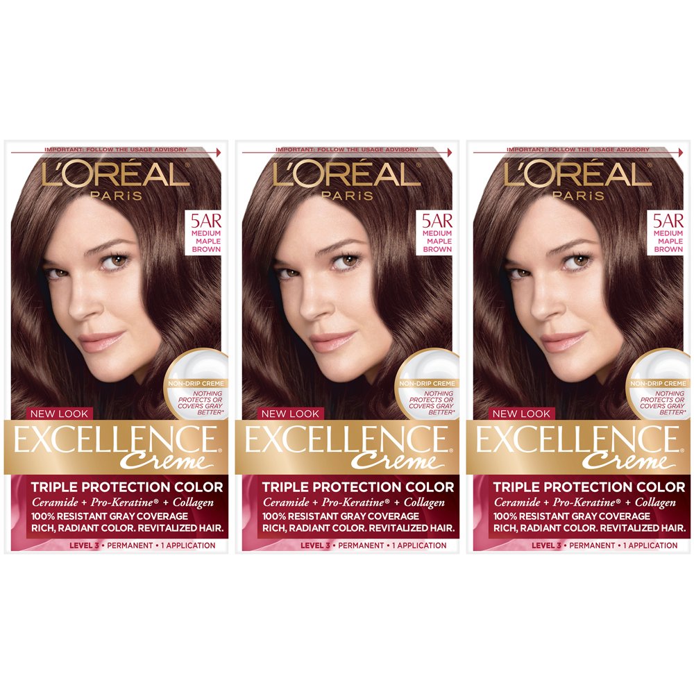 L'Oreal Paris Excellence Creme Permanent Hair Color, 5AR Medium Maple Brown (3 Count) Beauty & Personal Care L'Oreal Paris