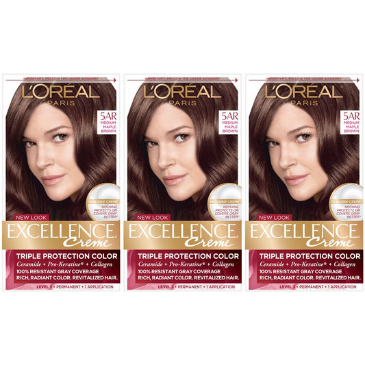 L'Oreal Paris Excellence Creme Permanent Hair Color, 5AR Medium Maple Brown (3 Count)