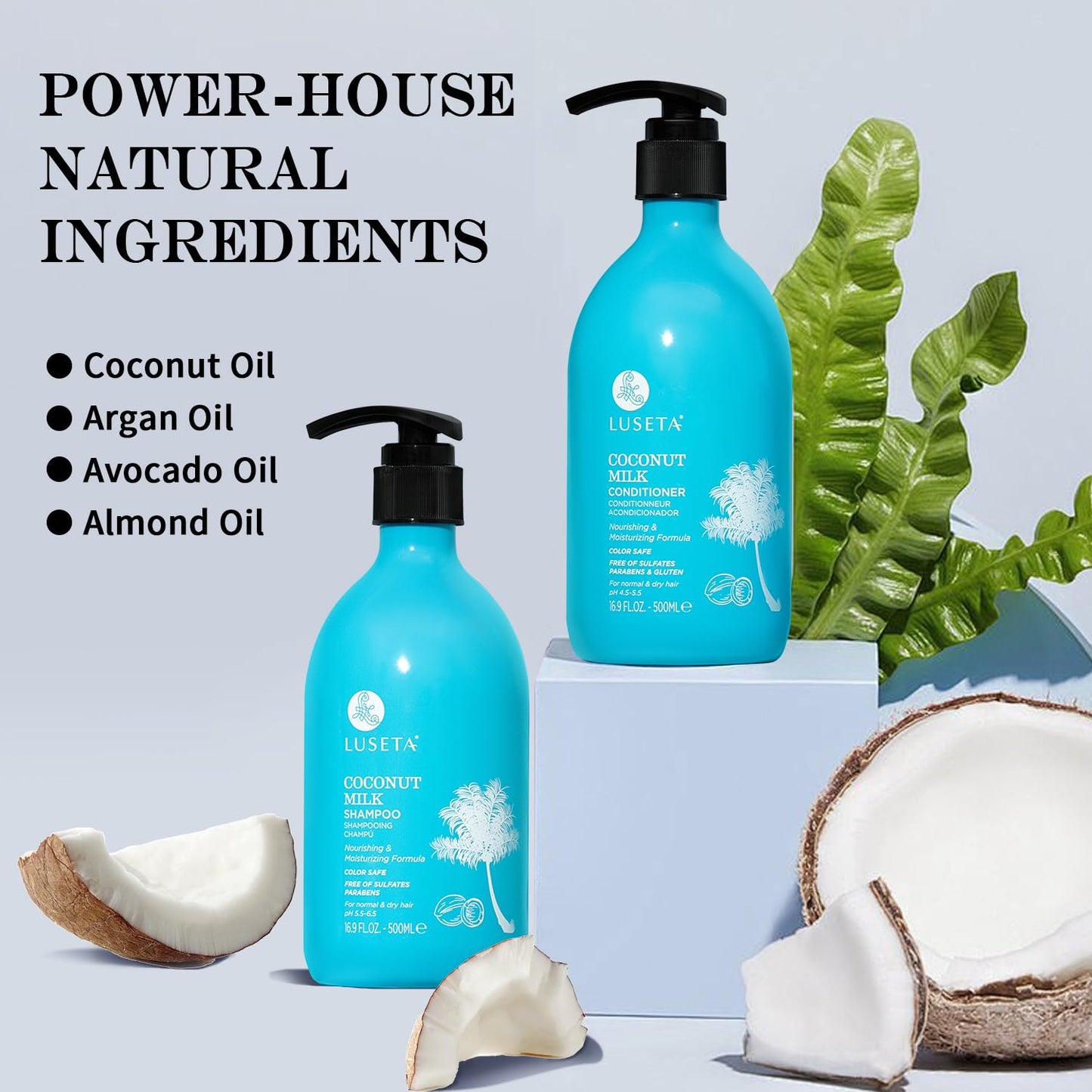 Luseta Coconut Oil Shampoo and Conditioner Set - with Argan, Avocado & Almond Oil - Moisturizing, Frizz Control & Split End Repair Sulfate Free, Color Beauty & Personal Care L LUSETA