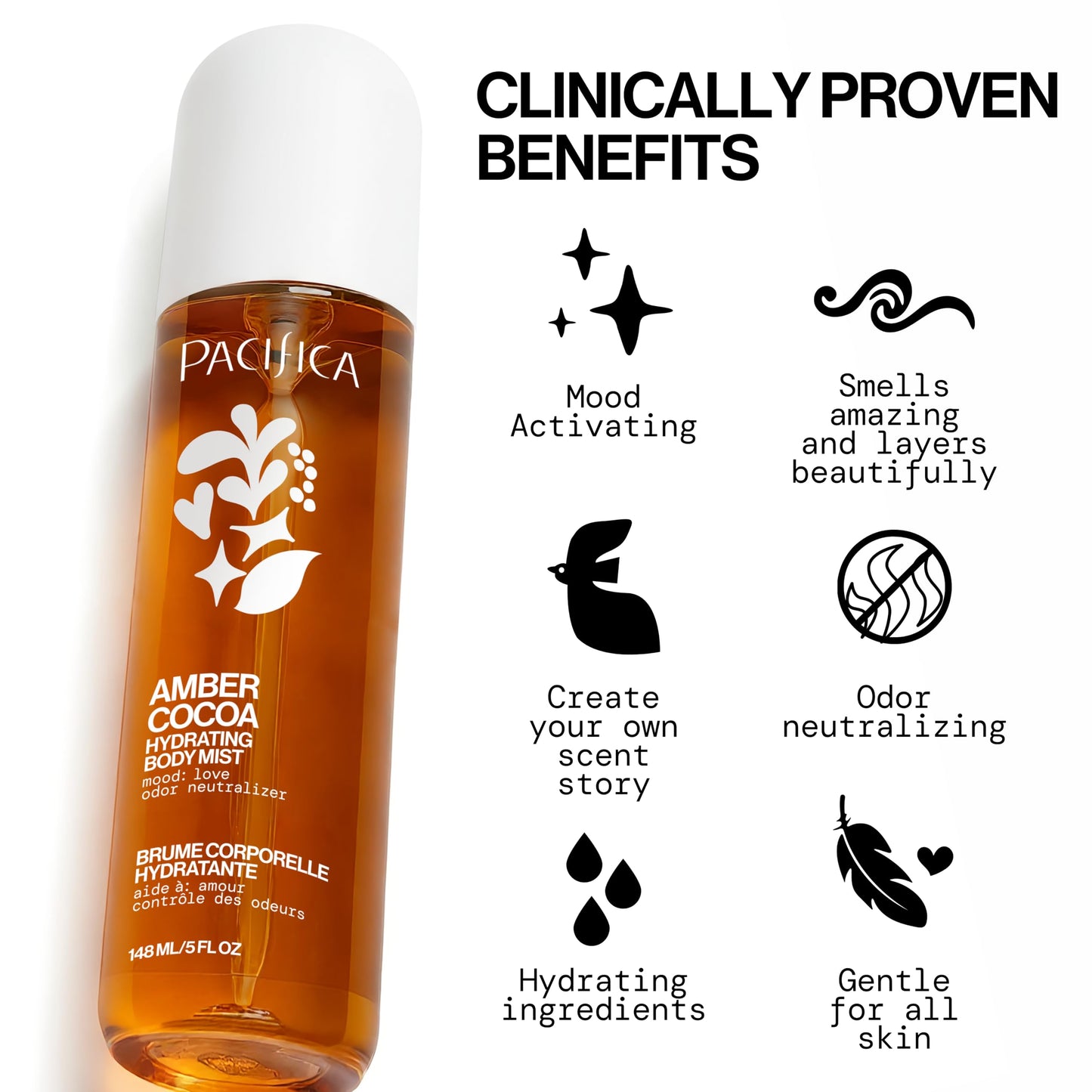 Pacifica Amber Cocoa Gourmand Body Mist for Women - Warm Vanilla Coffee Cocoa Fragrance Spray, Hydrating, Odor Neutralizing, Vegan & Cruelty-Free Beauty & Personal Care Pacifica