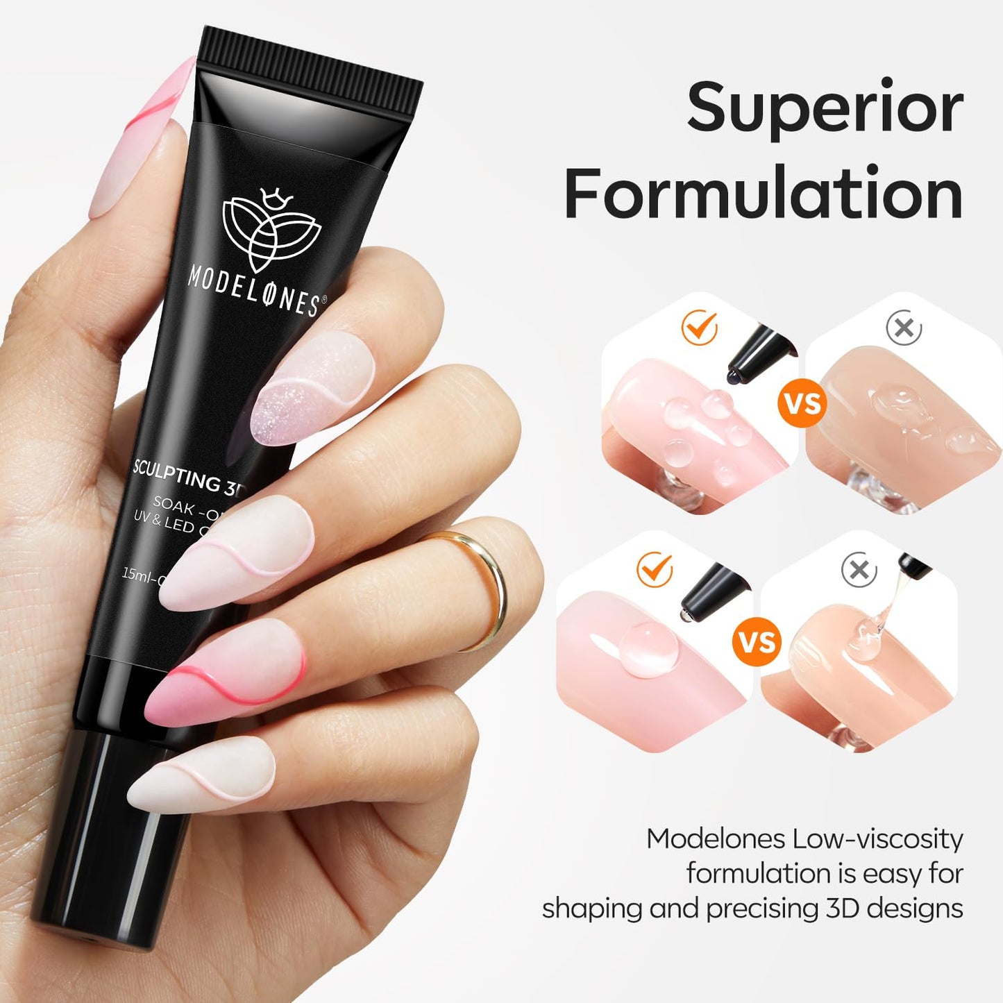 Modelones Clear 3D Gel Nail Art, 15g Sculpting Gel Glue for Molding, Drawing, Charms & Gems Glue, Nail Stuff for Chrome Powder and Rhinestone Design Beauty and Personal Care modelones