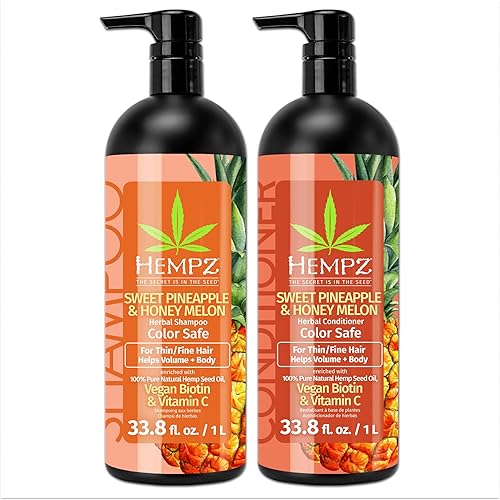 HEMPZ Hair Shampoo & Conditioner Set - Sweet Pineapple & Honey Melon Scent for Thin/Fine Dry, Damaged and Color Treated Hair, Hydrating, Softening Beauty & Personal Care Hempz