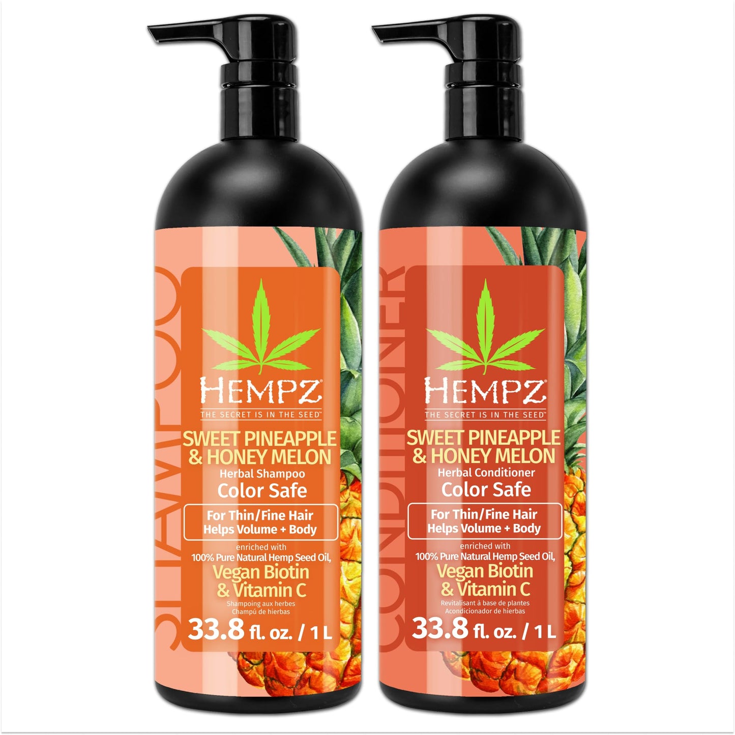 HEMPZ Hair Shampoo & Conditioner Set - Sweet Pineapple & Honey Melon Scent for Thin/Fine Dry, Damaged and Color Treated Hair, Hydrating, Softening Beauty & Personal Care Hempz