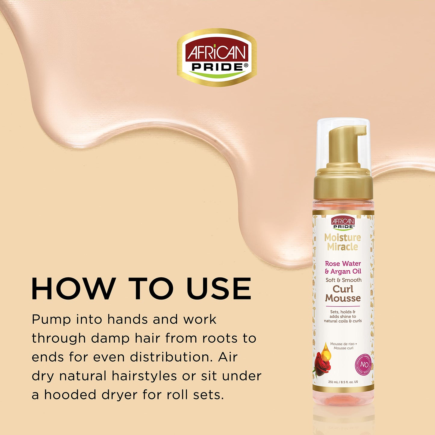 African Pride Moisture Miracle Rose Water & Argan Oil Curl Hair Mousse, Flexible Hold, Enhances Curls, Creates Wave Patterns, No Residue, Deep Beauty & Personal Care African Pride