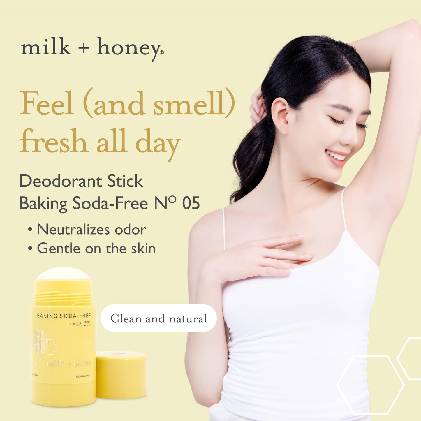 milk + honey Deodorant No. 05 - Baking Soda Free, Aluminum-Free Natural Deodorant for Women & Men, Lemon and Vanilla Scent, 2.6 oz Beauty and Personal Care milk + honey